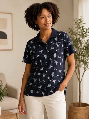 Kenneth Casuals Navy Tropical Polo Shirt Size Medium